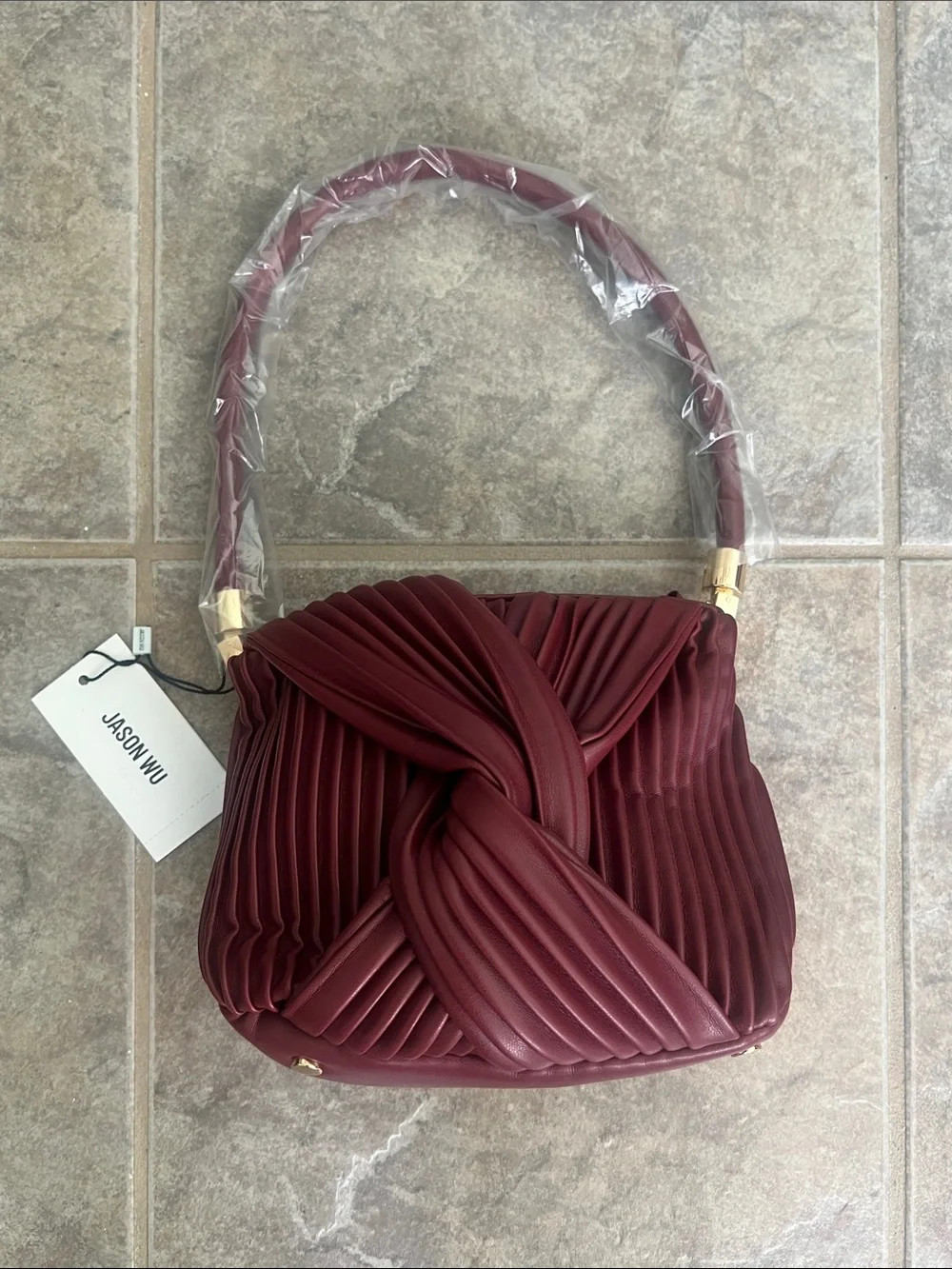 Jason Wu Wine Red Knotted Pleat Shoulder Bag